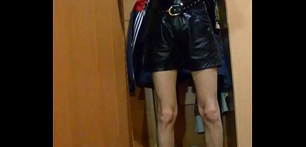  Guy in leather shorts and pvc leotard